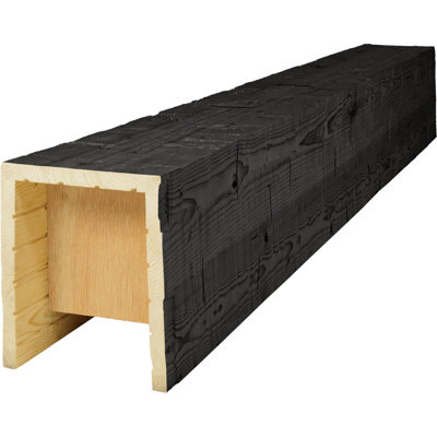 AmeriCraft Wood Hand Hewn Beam, 3-Sided (U-Beam), 9 1/2"W x 5 1/2"H x 96"L, True Black Finish, Stain Grade Pine