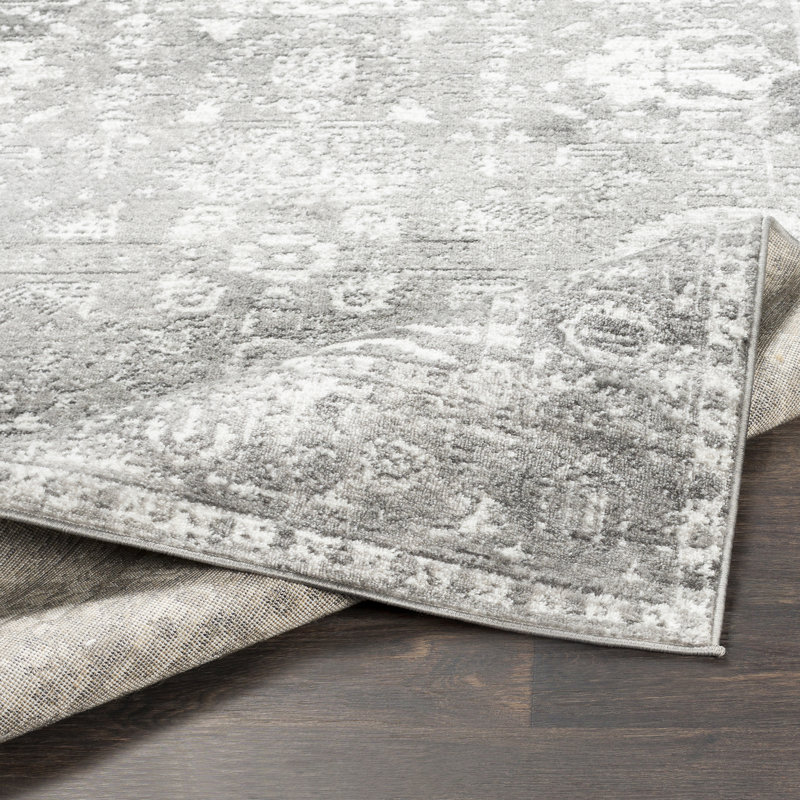 Tapis de style oriental gris clair / gris anthracite / blanc Fitz, Rectangle 6 pi 7 po x 9 pi
