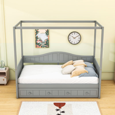 Twin Canopy Daybed with Twin Trundle and Sturdy Slats