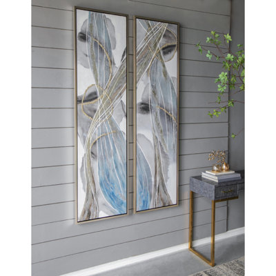 Ensemble de 2 peintures à l'huile abstraites modernes allongées, art mural pour le salon, la salle à manger, la chambre à coucher, le bureau, l'entrée, 20 po x 71 po