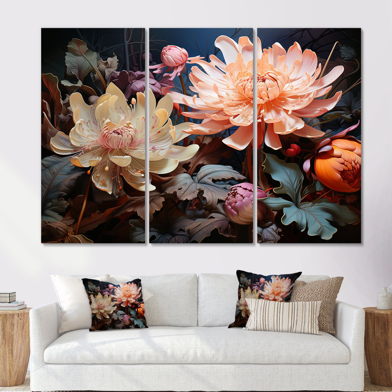 Ensemble d'art mural sur toile rose et beige, Toile tendue, H 40 po x l 60 po x P 1 po