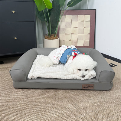 M-xxl Waterproof Orthopedic Dog Bed For Large Dogs Bolsters With Faux Leather Removable Washable Cover, Easy To Wipe Clean, Anti-skid Bottom For Dogs Up To 155 Lbs