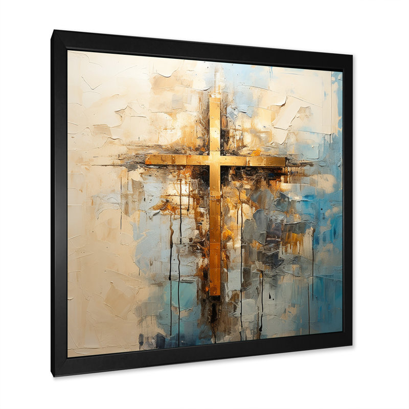 Reproduction d'art mural doré, croix de minimalisme religieuse II, H 36 po x l 36 po x P 1,5 po, Cadre simple noir