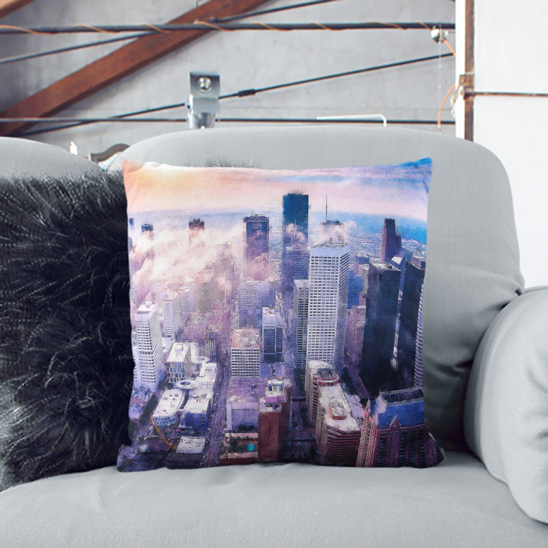 Houston Texas Skyline Painting Cushion with Filling, 40cm H x 40cm W x 15cm D