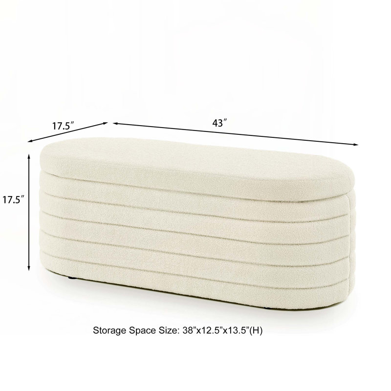 Teddy Fabric Storage Bench, Cream