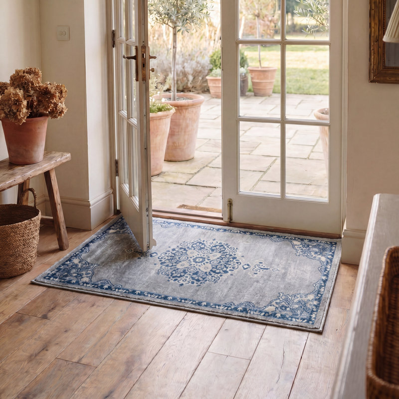 Barcus Light Gray/Blue Rug, Rectangle 2' x 4'