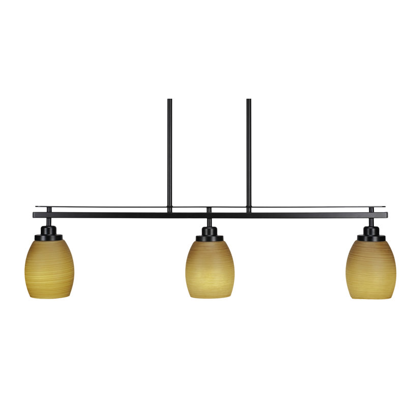 Luminaire pour îlot de cuisine 3 lumières Merha, Gelé, Noir mat