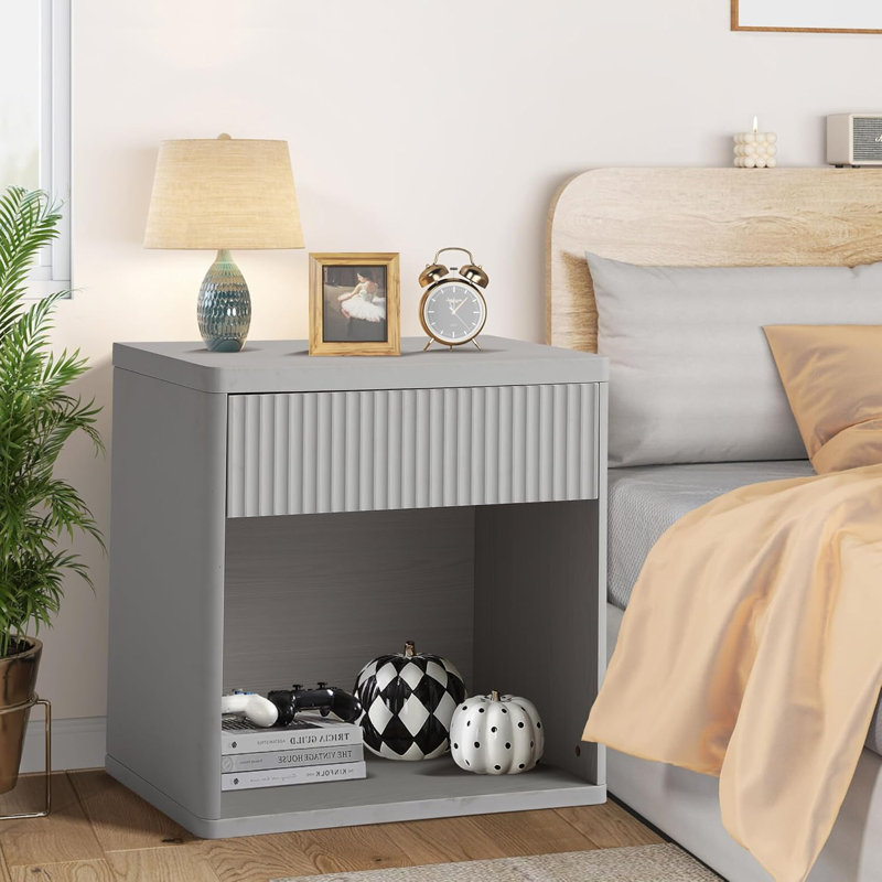 Fluted Night Stand, Nightstands With Drawer Storage, Modern Mid Century Bed Side Table End Table, Large Modern Wide Bedside Table For Bedroom Living Room Sofa Couch Office (1)