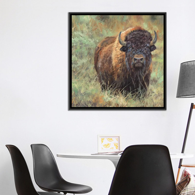 «Bison II», impression sur toile, H 18 po x l 18 po x P 1,5 po, Toile encadrée noire, Pas de tapis