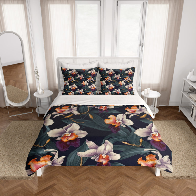 Polyester Abstract and Floral Duvet Cover Set, Queen Duvet Cover + 2 Queen Shams