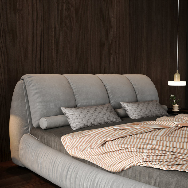 Lit plateforme Everly Quinn Elegant avec tête de lit tapissier et structure solide, Grand, Light Grey