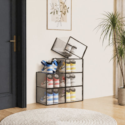 6 Black foldable shoe storage boxes