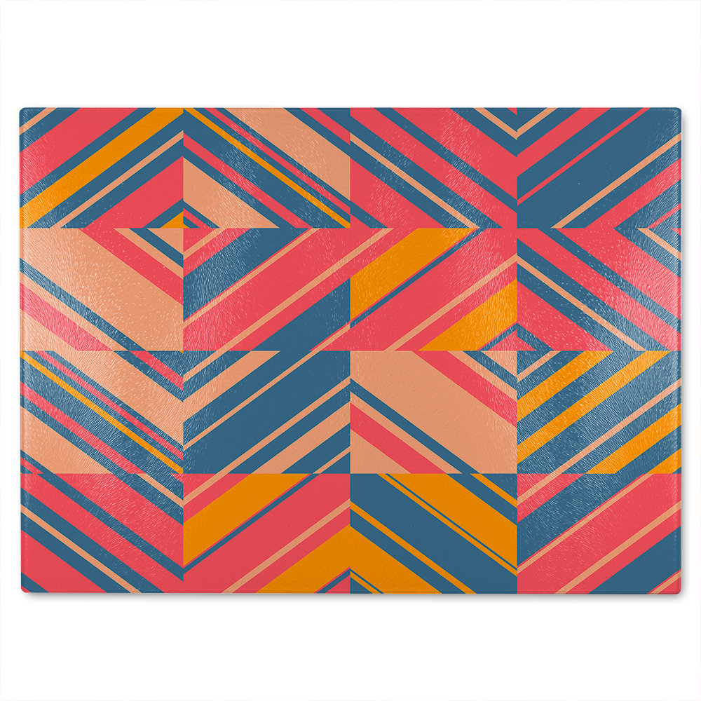 Striped Bright Geometric Pattern Glass Chopping Board