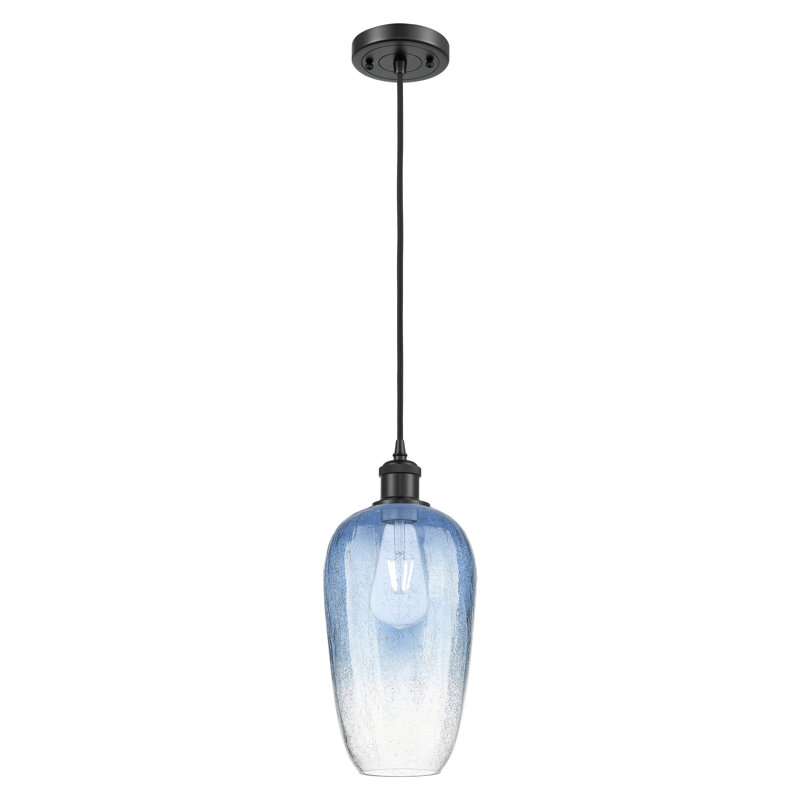 Mini luminaire suspendu à cordon 1 lumière 7 po Ballston - Brookhaven Flute, Bleu saphir, Matte Black