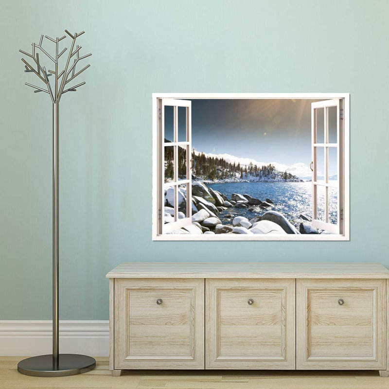 Mur lac couvert de neige en hiver, L 32 po x l 24 po