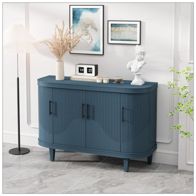 Buffet moderne courbé avec 4 portes et tablettes réglables, parfait pour le salon et la cuisine