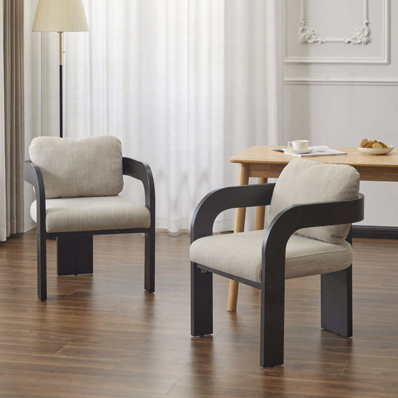 Fauteuil avec cadre en bois massif, Beige, Noir