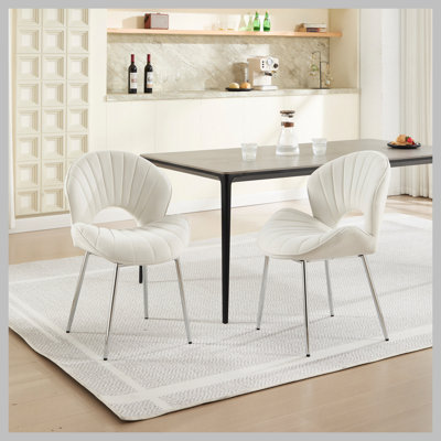 Ensemble de 2 sièges en tissu de velours blanc à assise moderne de 21,6 po avec pieds argentés
