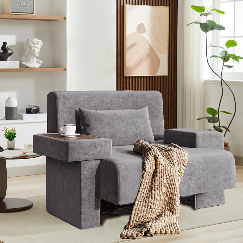 48" Wide Modern Accent Chairs With Storage Console Armrest For Living Room, Elegant Arm Chair Upholstered Tufted Club Chair For Bedroom