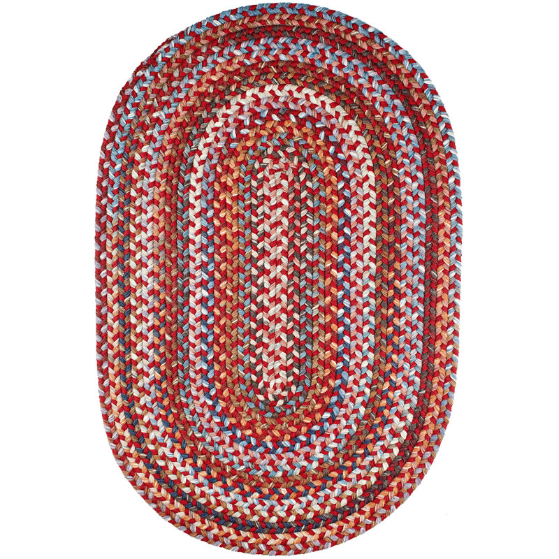 Tapis rouge en laine tressé à la main Ato, Ovale 5 pi x 8 pi
