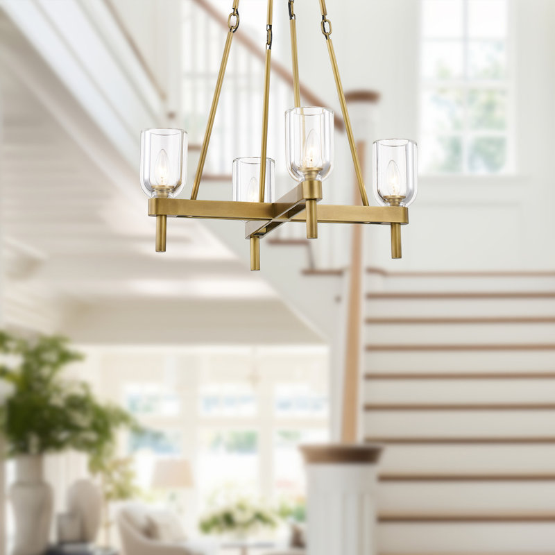 Lucian 4 - Light Chandelier, Vintage Brass/Clear Crsytal