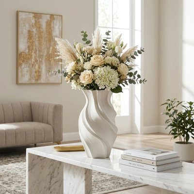 Vase de table décoratif décoratif en céramique ondulée pour décoration intérieure