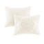 Ensemble d'édredon 3 pièces médaillon en chenille de coton capitonné blanc cassé / grand-131595159-131595161