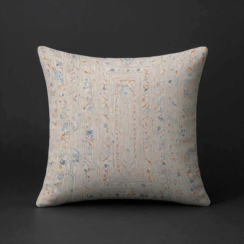 Coussin décoratif intérieur / extérieur gris Modern Modern, Carré 18 po, Géométrique beige 1