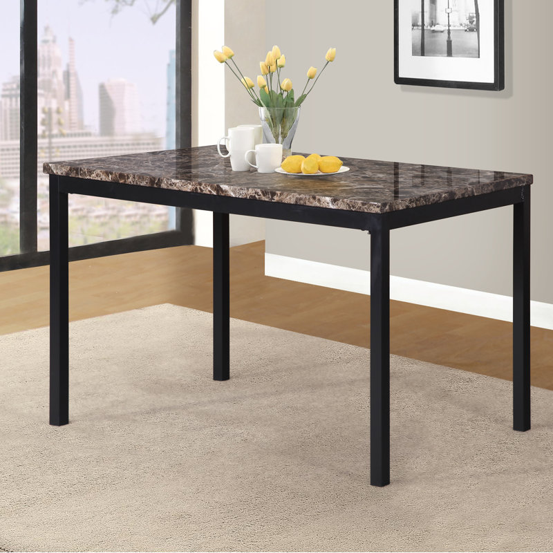Bueschel 4 - Person Dining Set , White, Black Marble