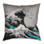 Coussin carré avec imprimé Hokusai Wave - art côtier mauve, intérieur / extérieur