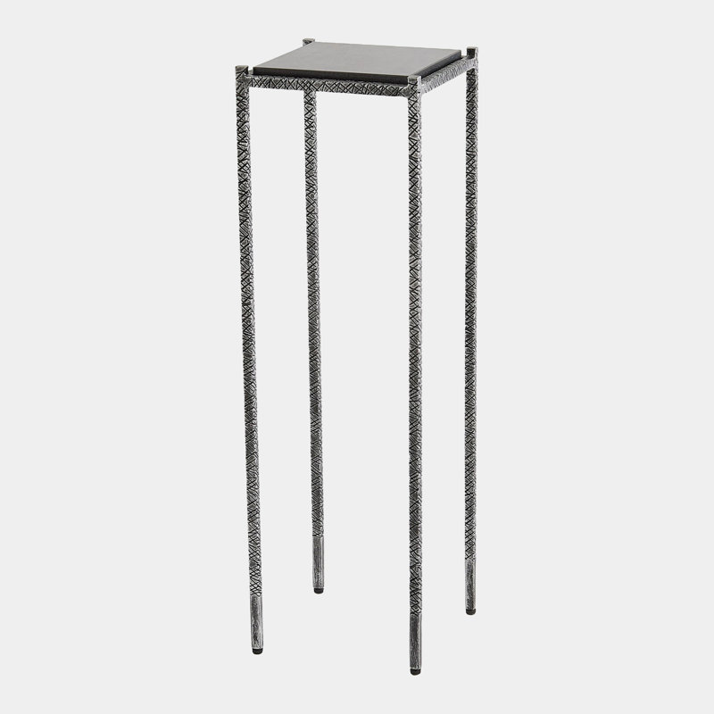 Cut Iron Marble End Table, Black Top/Silver Base