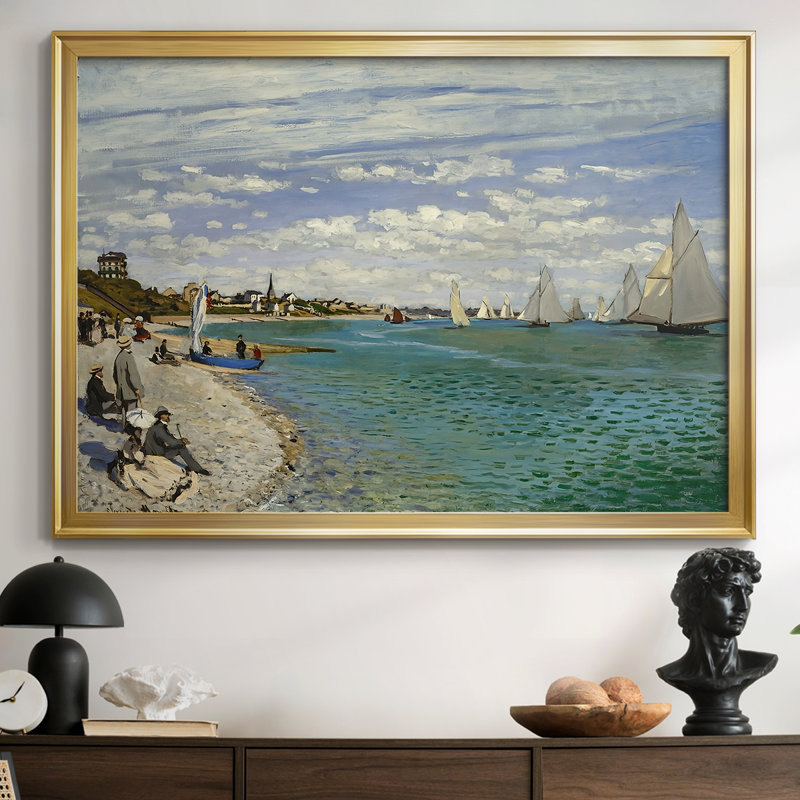Regatta at Sainte-Adresse-Claude Monet-Framed Gallery Wrapped Canvas-1867, 26.5x36.5, Framed Canvas, Gold
