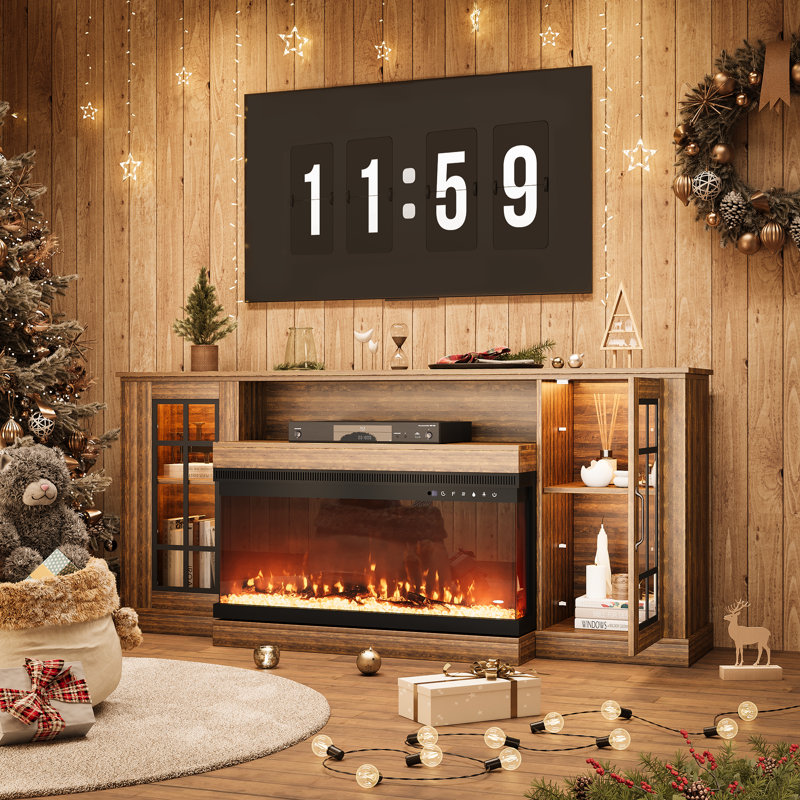 70" TV Stand for TVs up to 80" with Fireplace Included