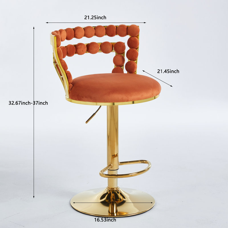 Chaise de bar moderne (ensemble de 2) avec pieds en tube de fer de couleur dorée, coussins moelleux et dossier confortable