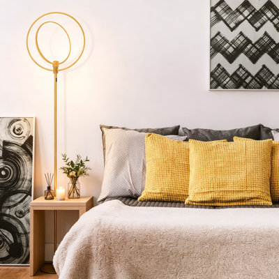 Eclipse Modern LED Torchiere Floor Lamp, Super Bright 1632 Lumens, Touch Dimmer with 3 Brightness Levels, Adjustable Rings, Energy Efficient Standing Light for Living Room, Gold/Brass Finish