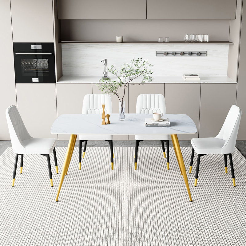 Ensemble repas en marbre, Blanc, Or, 5