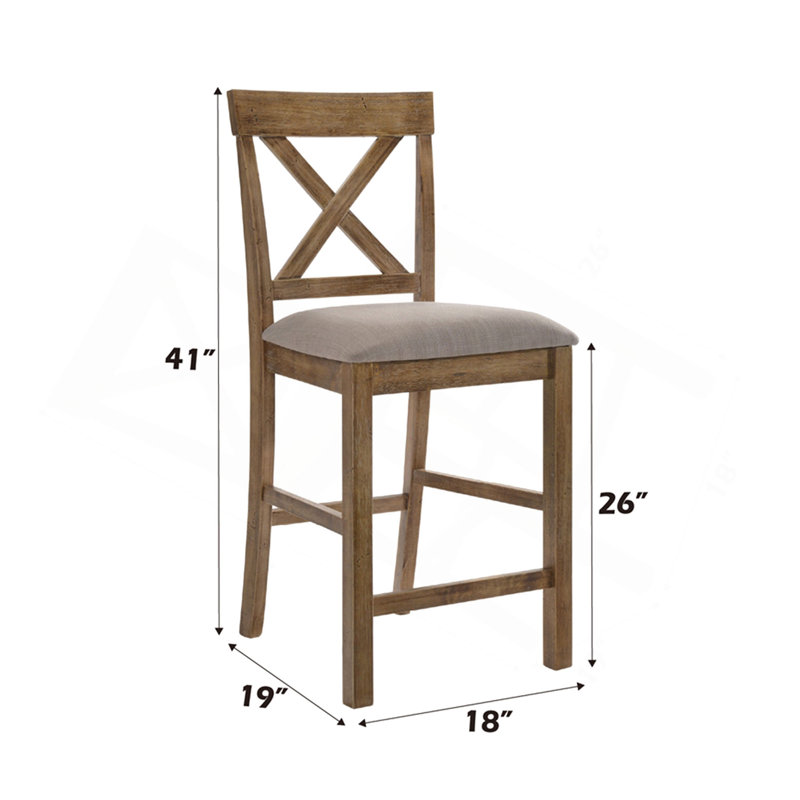 Ensemble de 2 chaises à hauteur de comptoir revêtues de lin, brun clair et chêne vieilli
