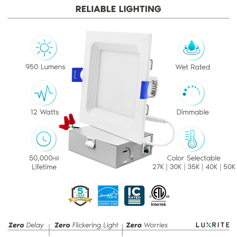 4'' Selectable Color Temperature Dimmable Air-Tight IC Rated LED Canless Recessed Lighting Kit