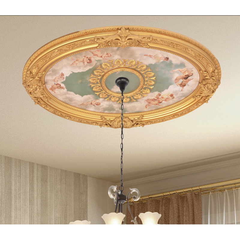 Oval Chandelier Ceiling Medallion, Cherubs Sky