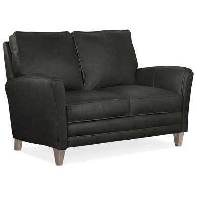 Causeuse en cuir véritable à accoudoirs évasés 63 po