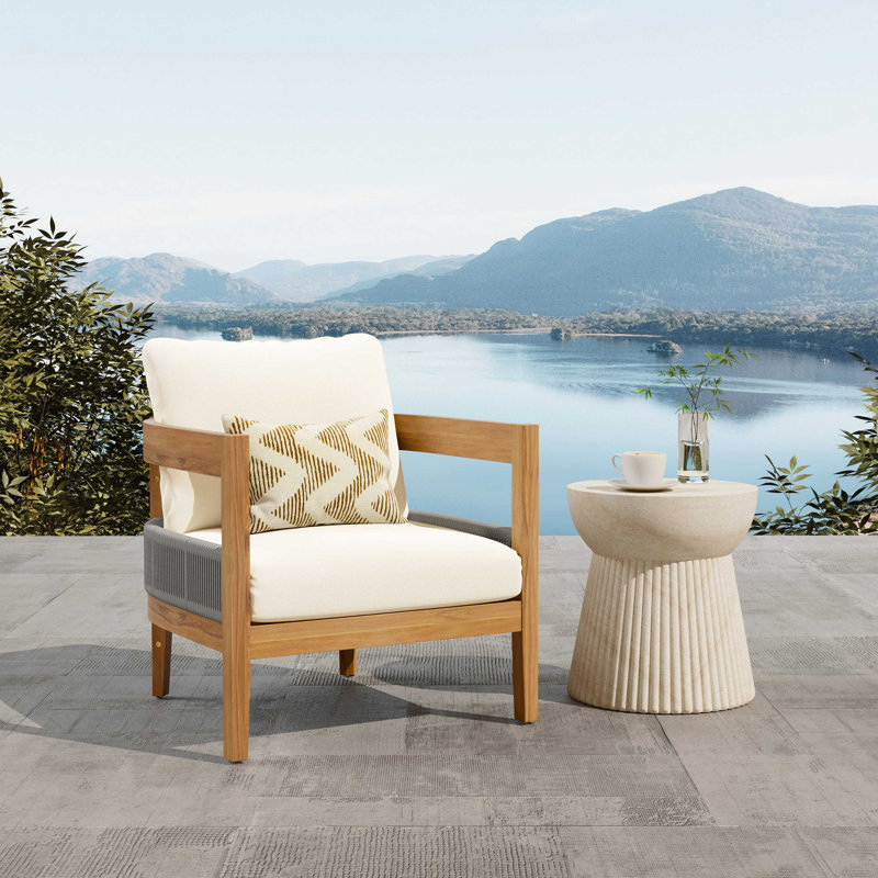 Fauteuil club d'extérieur Porto et table d'appoint en travertin en béton