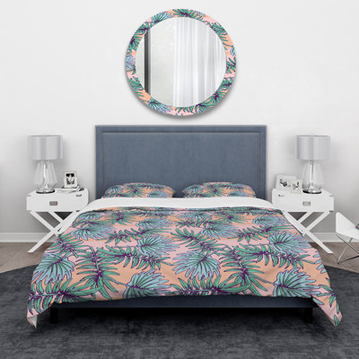 Summer Colorful Hawaiian Pattern with Tropical Plants - Forest Polyester Duvet Cover Set