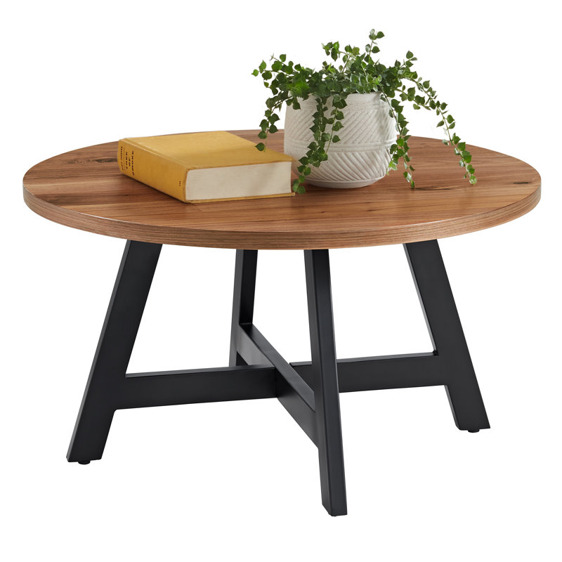 Almirante Coffee Table - Industrial Modern Round Table with MDF Top and Metal Base - Furniture for Living Room, Apartment, or Dorm Room