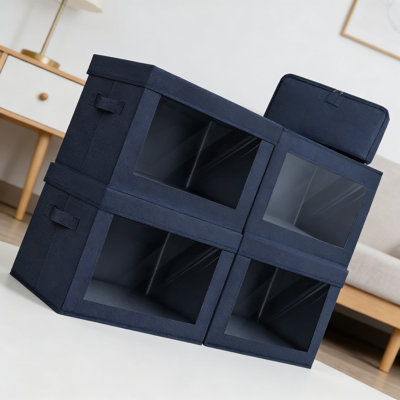 Stackable Storage Bins With Lids And Clear View Window - Foldable Fabric Organizer Boxes For Closet, Wardrobe, And Home Organization, Large Capacity, 4-Pack