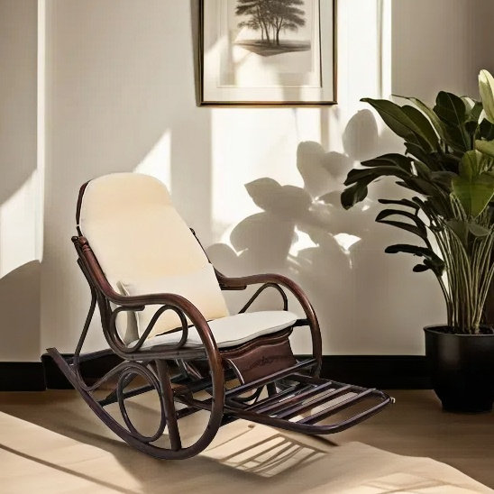 Chaise berçante décontractée en rotin naturel tissé, Brun-roux