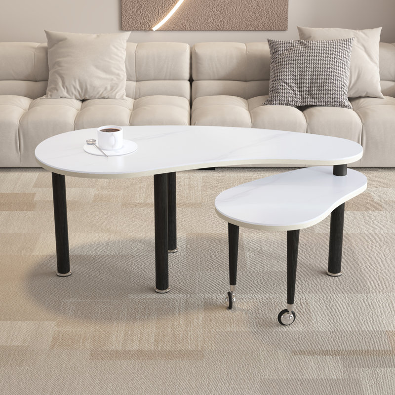 Tables basses gigognes rotatives 2 pièces Crescent, 19.7" H x 21.7" W x 47.2" D, White / Black