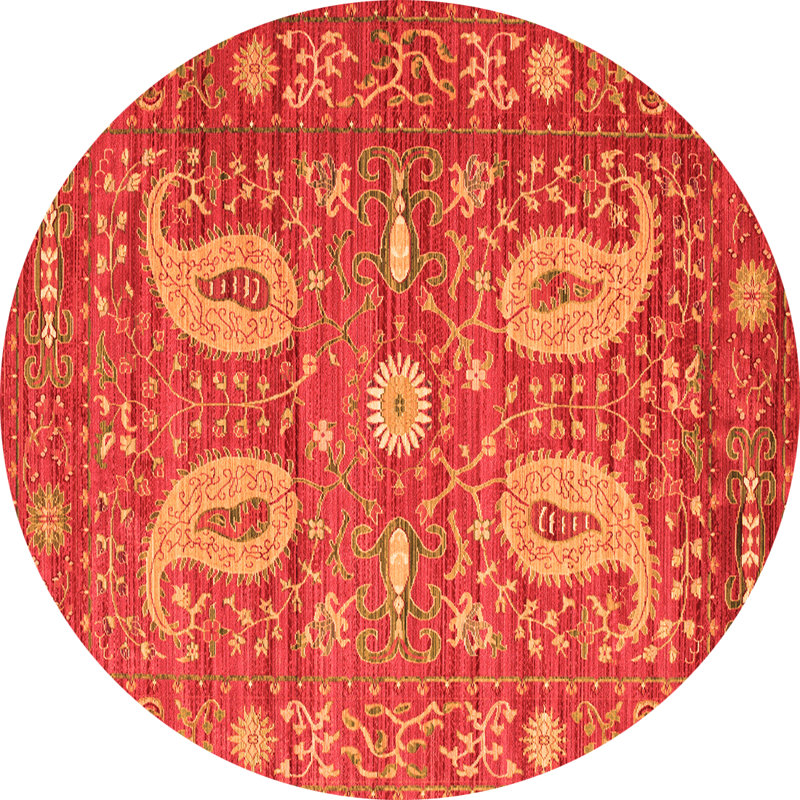 Tapis oriental en laine et polyester tissé à la machine de style oriental orange, Rond 8 pi