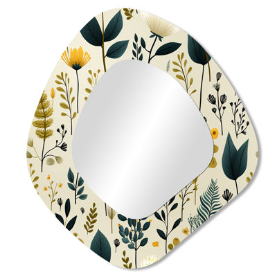 Botanical Neutrals Boho Pattern V - Boho Unique Shape Decorative Mirror, Bohemian Asymmetrical Large Wall Mirror, Printed Metal Art