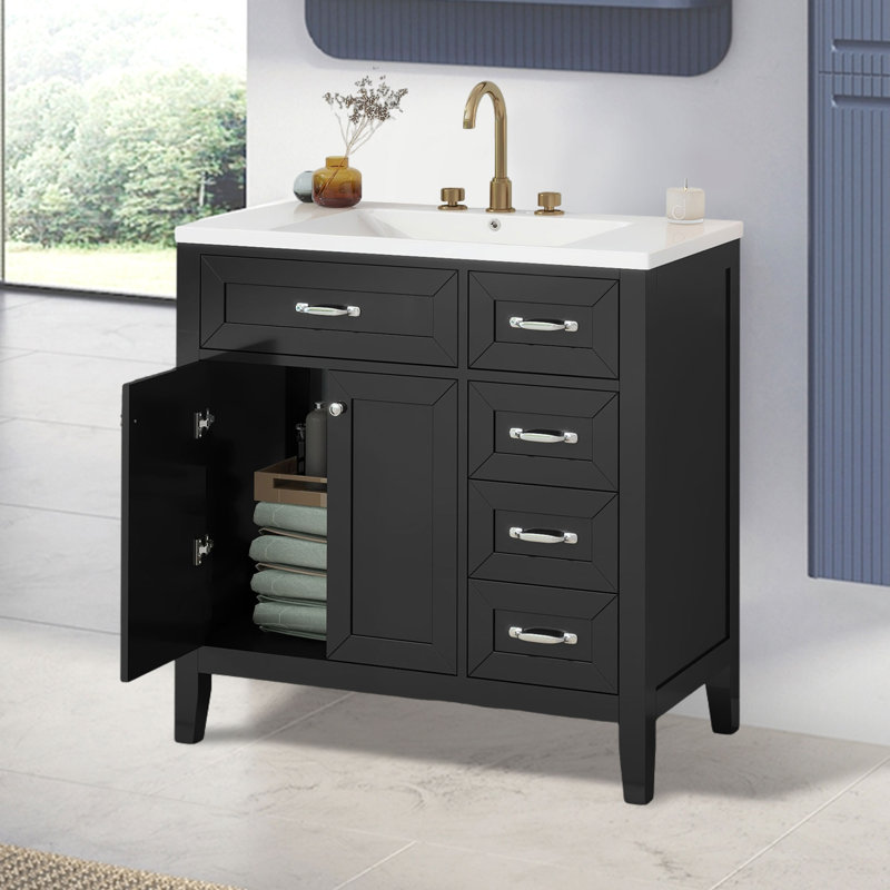 Base de meuble-lavabo simple 35,5 po seulement, Noir