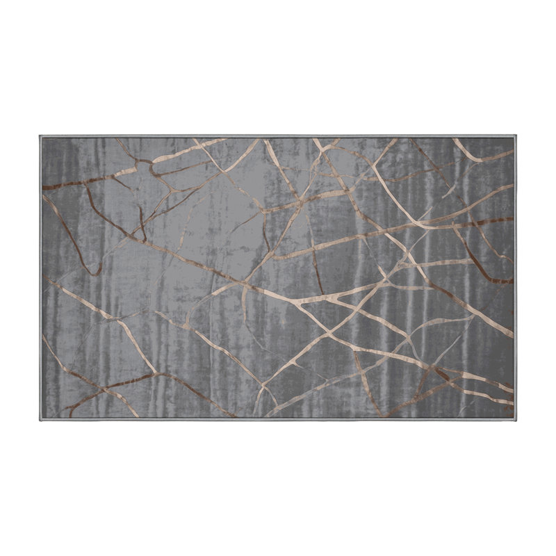 Machine Washable Gray Area Rug, Rectangle 4' x 6'